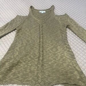 She + Sky Green Off-the-Shoulder Sweater with Cold-Shoulder Cutouts